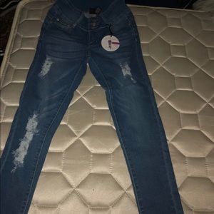 cropped, ripped jeans